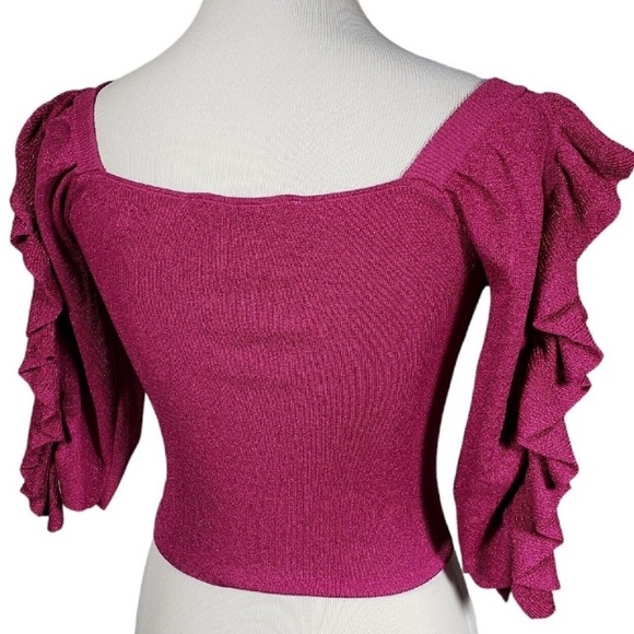 Zara Metallic Knit Crop Top/Sweater with Ruffle Sleeve - Picture 5 of 7